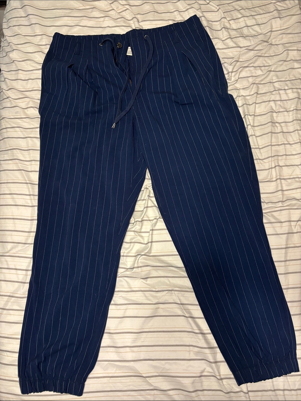 American Eagle Outfitters Navy Pinstripe Drawstring Joggers